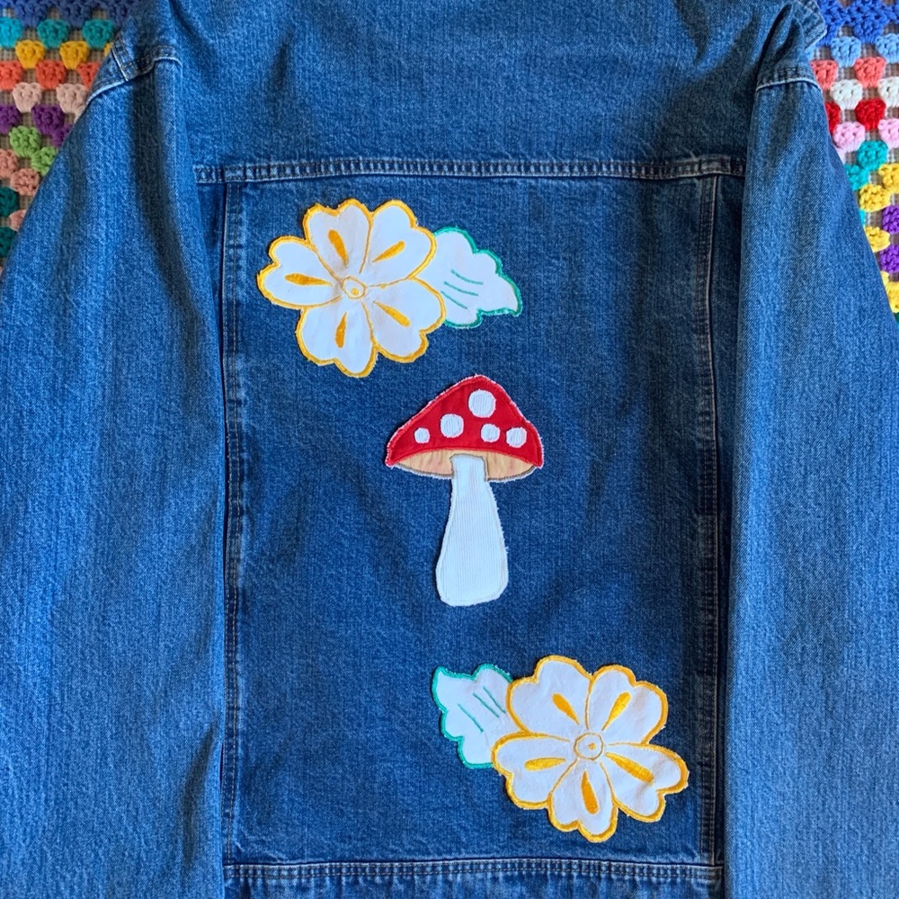 Denim with Mushroom and Floral Embroidery